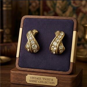 Swarovski Crystal Yellow Gold Wave Earrings 1356